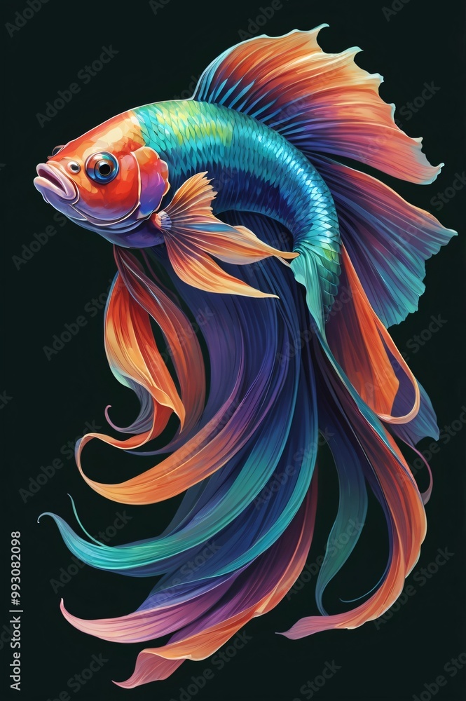 a Betta fish, also known as a Siamese fighting fish. The fish is depicted in a dynamic pose a Betta fish, also known as a Siamese fighting fish. The fish is depicted in a dynamic pose