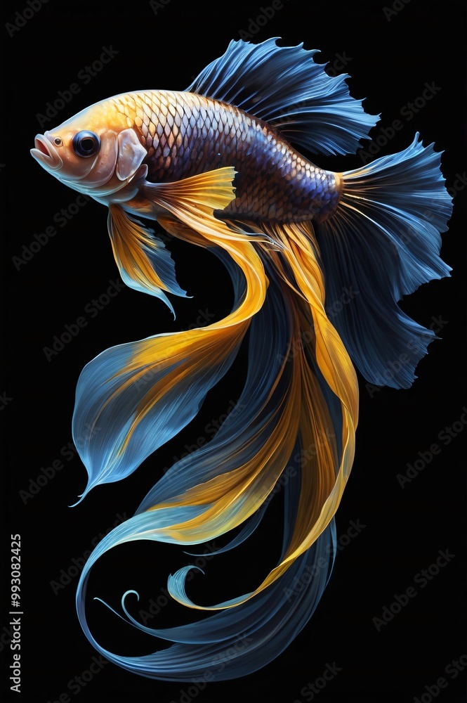 Fototapeta premium a Betta fish,a solid black background