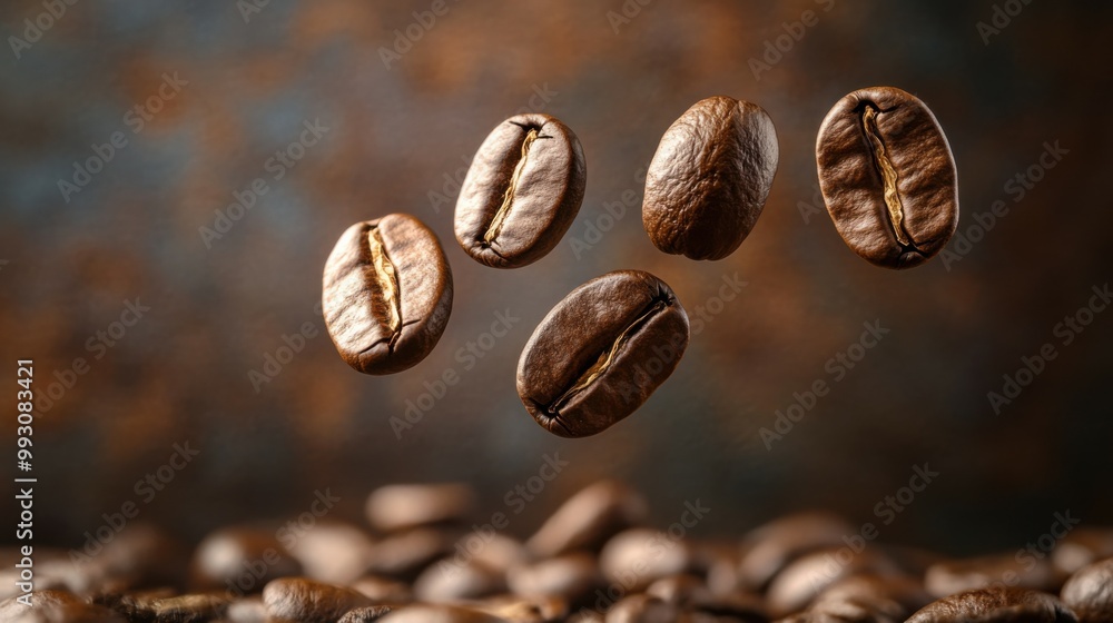 Fototapeta premium Levitating Coffee Beans with Aroma Tendrils