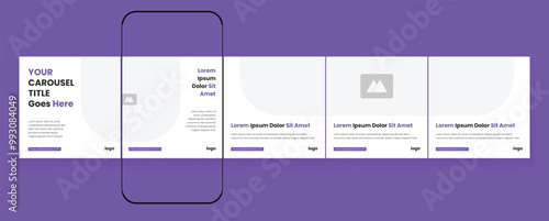 Carousel banner design with editable cellphone mockup. Cellphone carousel template post.  Marketing carousel banner template pack. Creative social media post design bundle