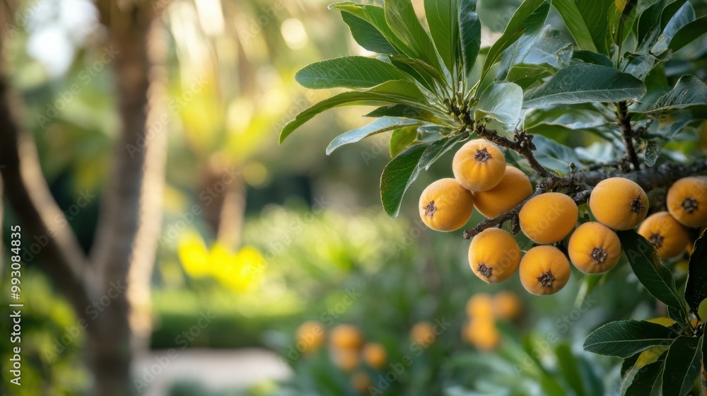Fototapeta premium Fresh Loquats in a Mediterranean Garden Setting
