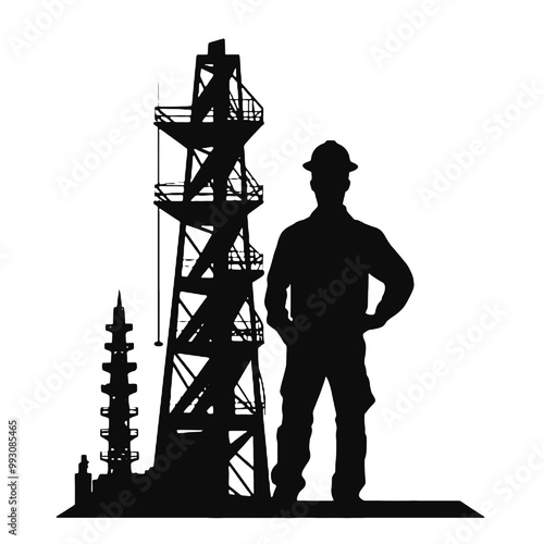 Engineer at Work Silhouette Vector Illustration Transparent Background