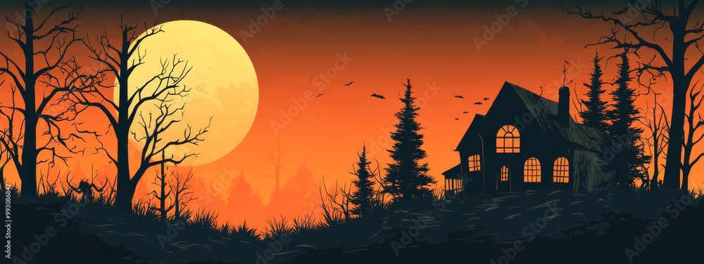 Festive Halloween Banner with Spooky Font and Silhouettes, Ideal for Vector Art and Advertising Festive Halloween Banner with Spooky Font and Silhouettes, Ideal for Vector Art and Advertising