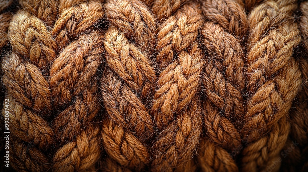 A close-up of a brown rope, with braiding at the end A close-up of a brown rope, with braiding at the end