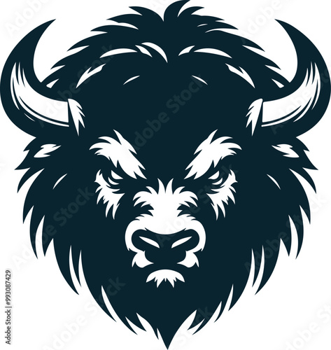 Angry bison Silhouette Vector file. on white background
