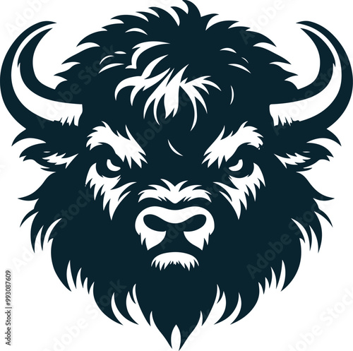 Angry bison Silhouette Vector file. on white background