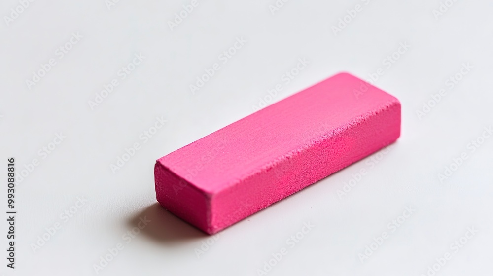 Pink eraser on white surface with white background Pink eraser on white surface with white background