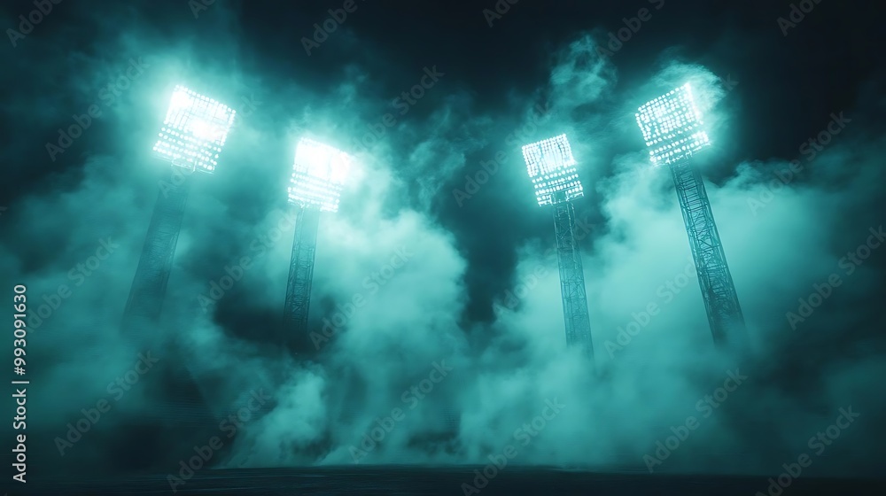 Illuminated Smoke Green Stadium Lights Abstract Background Illuminated Smoke Green Stadium Lights Abstract Background