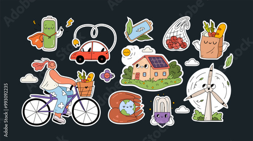 Sustainable eco friendly stickers set.
