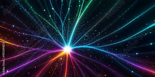 Wallpaper Mural A neuron-like structure made of glowing neon lines in rainbow colors, connected at a single bright dot Torontodigital.ca