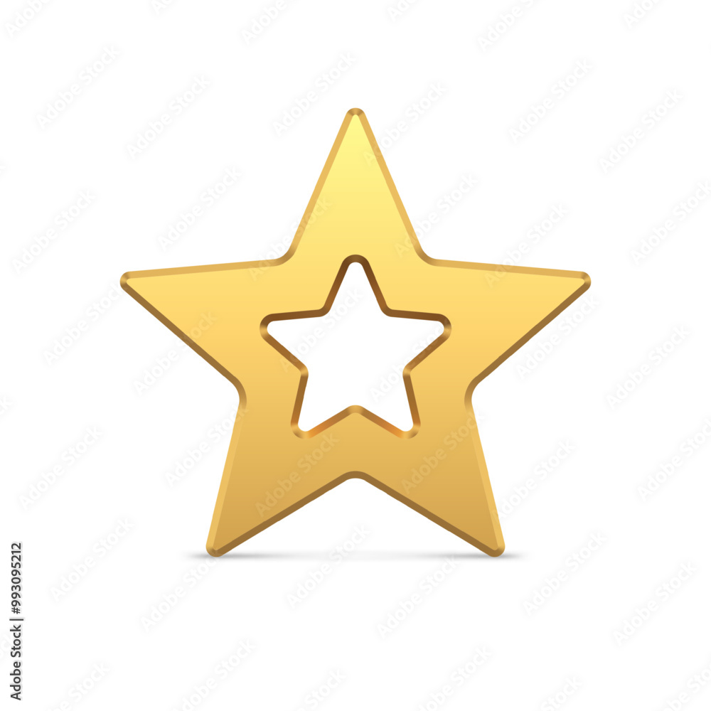 Bright luxury golden five pointed star border angled metallic surface 3d template vector illustration. Realistic expensive jewelry insignia symbol Christmas tree decor interior bauble or spruce toy Bright luxury golden five pointed star border angled metallic surface 3d template vector illustration. Realistic expensive jewelry insignia symbol Christmas tree decor interior bauble or spruce toy