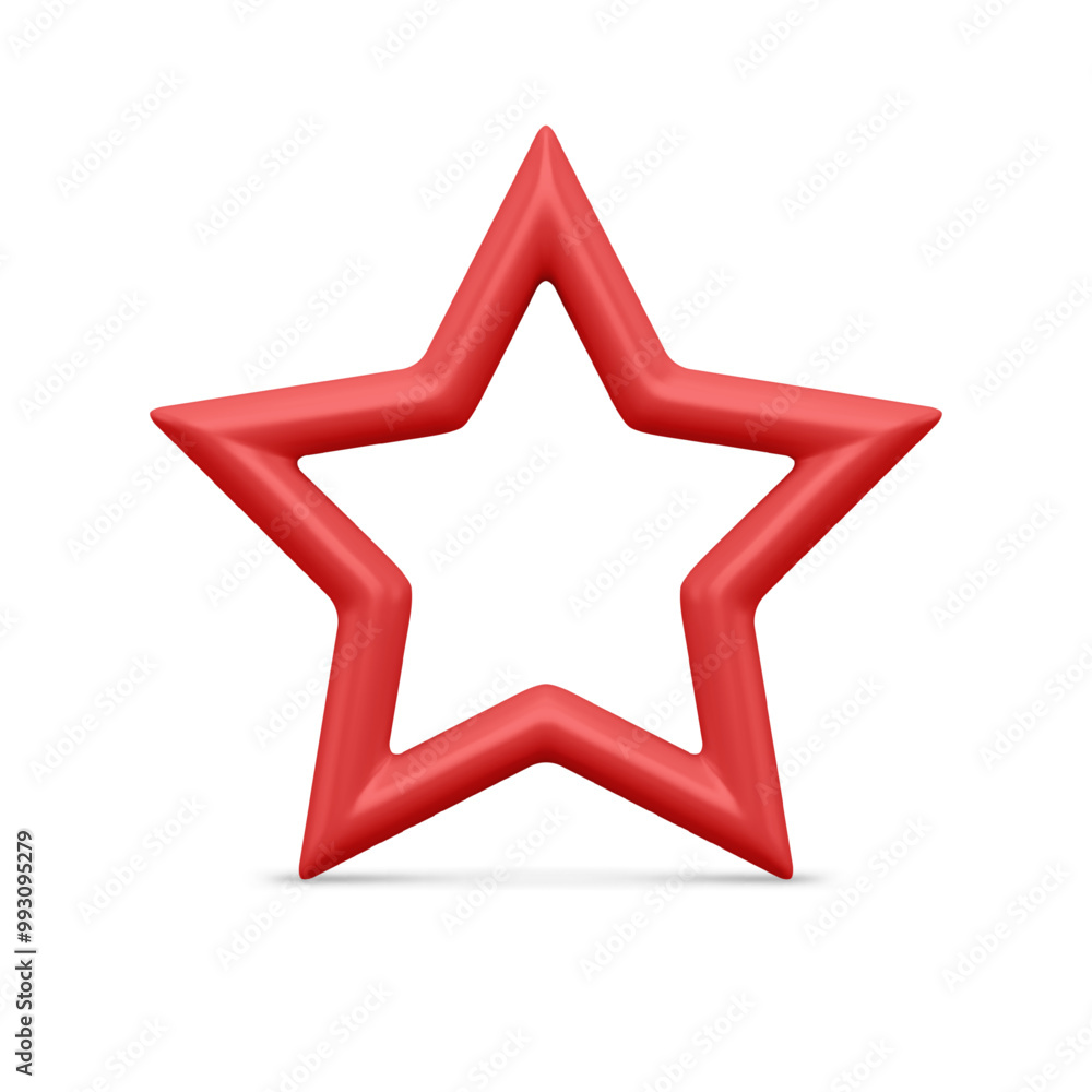 Red realistic five pointed classic star for Christmas decorative design holiday celebration vector illustration. Tender insignia festive outline frame New Year bauble isolated