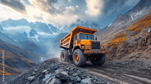 Yellow Dump Truck on a Mountain Pass