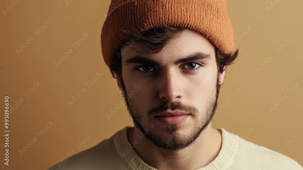 A man with a beard and a hat is wearing a white shirt A man with a beard and a hat is wearing a white shirt