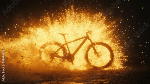Exploding Sparks Surrounding a Bicycle in Motion
