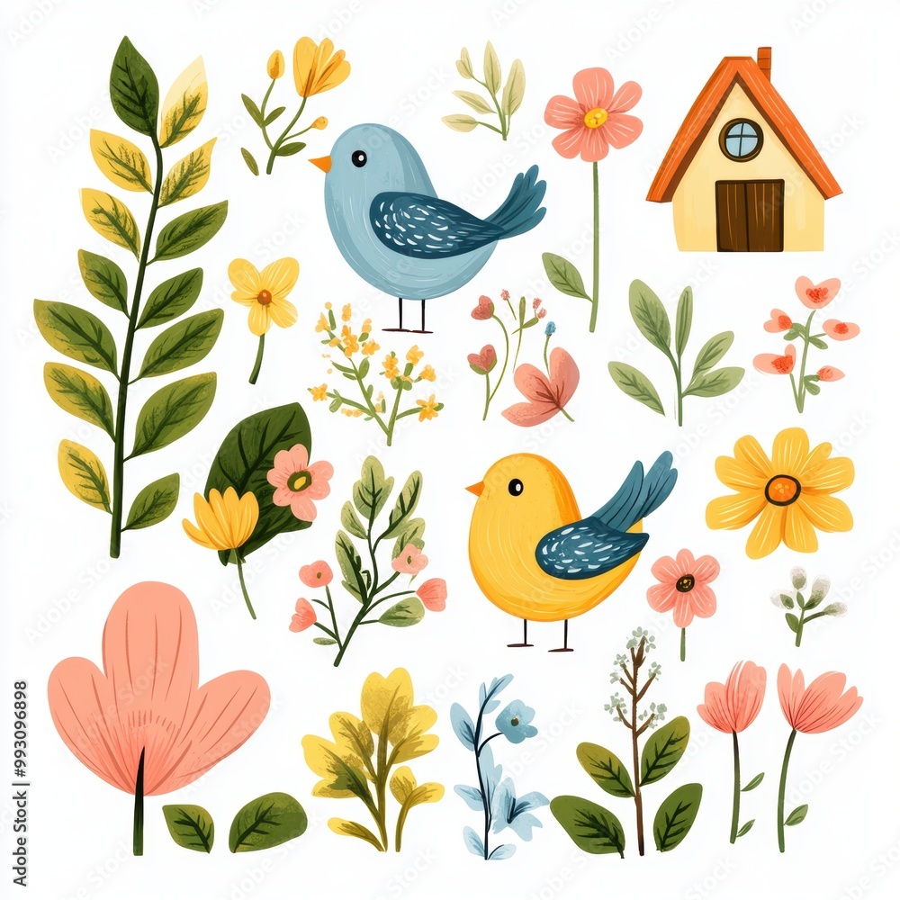 Spring Birds and Flowers. Spring Birds and Flowers.