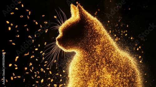 Silhouette of Cat Made of Exploding Kernels
