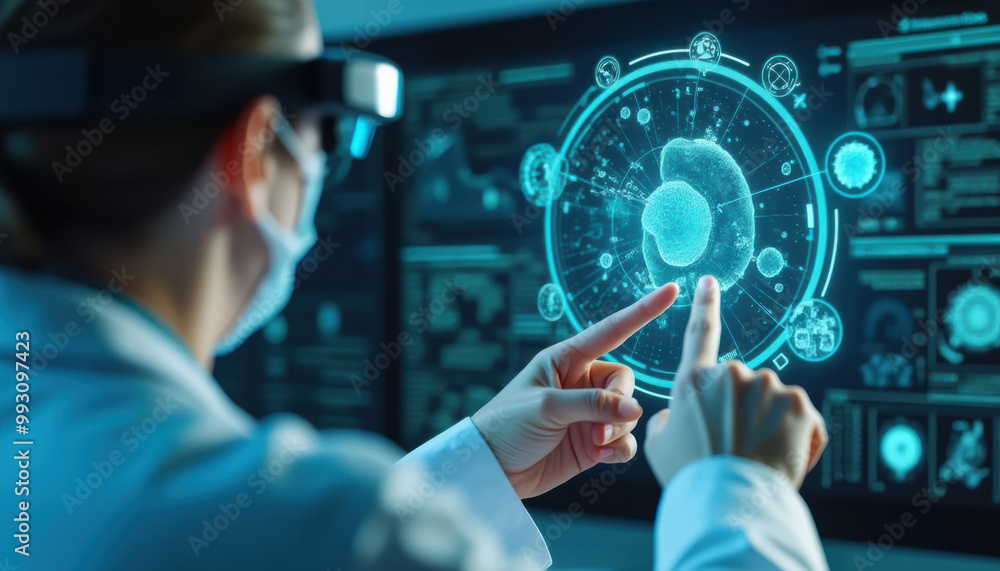 Scientist Using Futuristic Technology to Analyze Viruses, Medicine Research, Healthcare Innovation Scientist Using Futuristic Technology to Analyze Viruses, Medicine Research, Healthcare Innovation