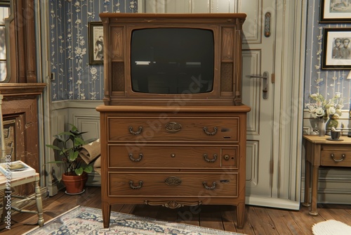 Vintage TV, effects and retro display screen. The image mimics the look of an old television, which is perfect for an antique design.