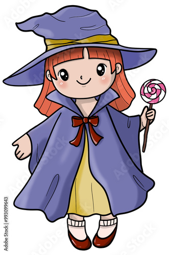 A cute girl with witch costume.