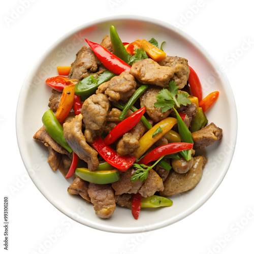 Thai food stir fry pork isolated on transparent background