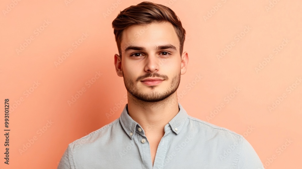 A man with a beard and a blue shirt is smiling at the camera A man with a beard and a blue shirt is smiling at the camera
