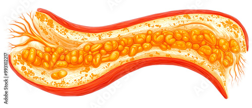 Artery cross-section with plaque buildup, educational illustration, isolated on transparent background	