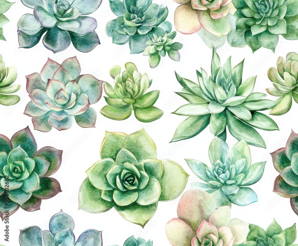 Succulent Watercolor Pattern. Succulent Watercolor Pattern.