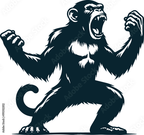 Angry Chimpanzee Silhouette Vector file. on white background