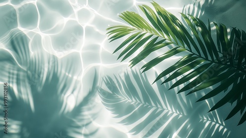 Tropic leaves and pool background top view