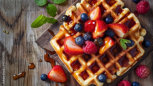 Waffles delicious breakfast with fruits