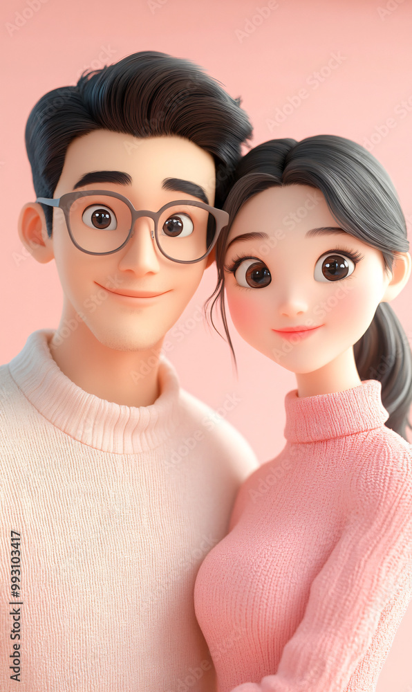 Fototapeta premium Romantic 3D couple pictures for Valentine's Day
