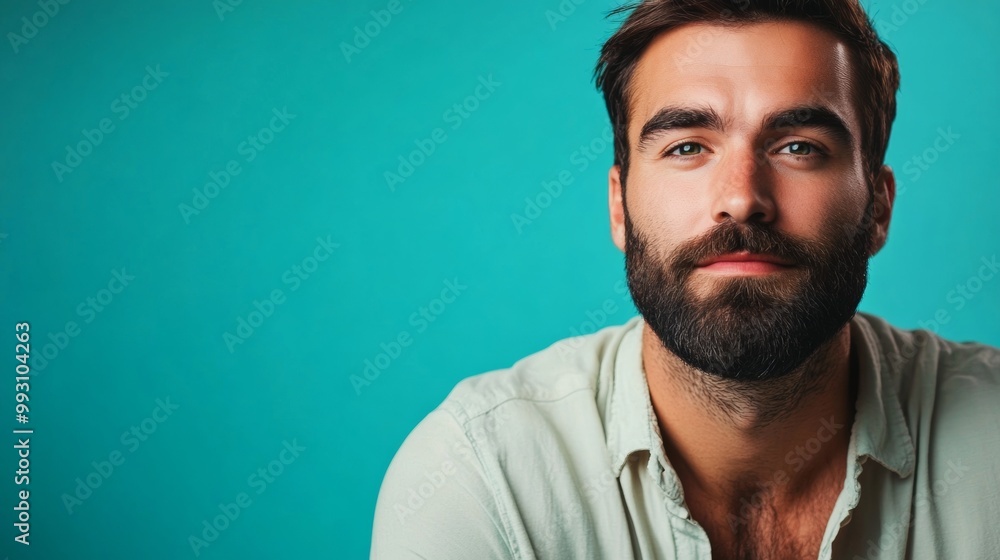A man with a beard and a white shirt is smiling at the camera A man with a beard and a white shirt is smiling at the camera