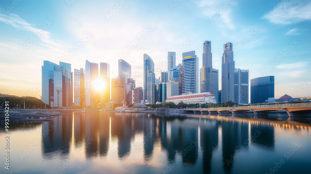 Obraz premium Skyline Reflection at Sunrise