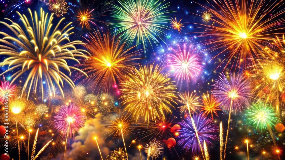 The night sky burst into vibrant colors from sparkling fireworks, enchanting all as we celebrated New Year's Eve, The night sky burst into vibrant colors from sparkling fireworks, enchanting all as we celebrated New Year's Eve,