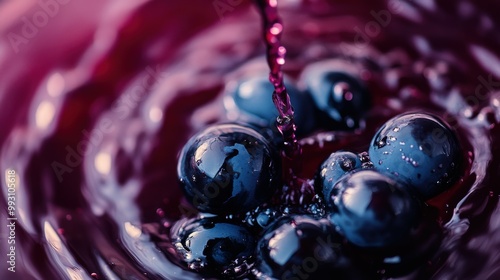 Floating Halves of Petite Sirah Grapes in Bold Red Liquid photo