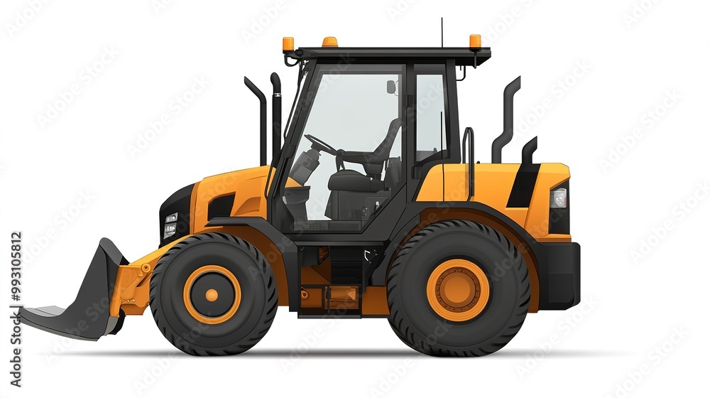 Flat Side View of Skid Loader in Minimalistic Design, Showcasing Construction Equipment for Heavy Lifting and Earthmoving Tasks Flat Side View of Skid Loader in Minimalistic Design, Showcasing Construction Equipment for Heavy Lifting and Earthmoving Tasks