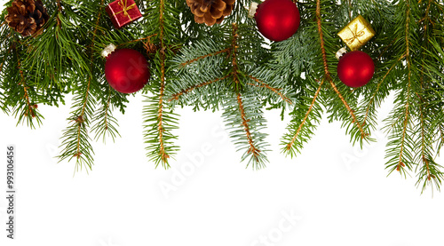 christmas fir tree decoration top view isolated on white or transparent png