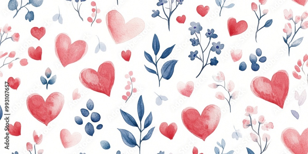 Watercolor Hearts Pattern. Watercolor Hearts Pattern.