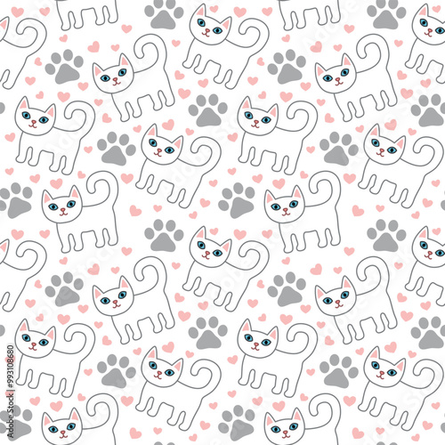 Seamless pattern with cute colorful Kittens. Creative childish texture. Great for fabric, textile Vector Illustration