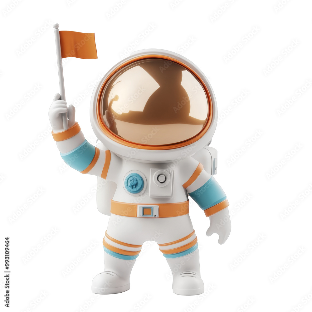 Cute 3D Astronaut Character with Flag Cute 3D Astronaut Character with Flag