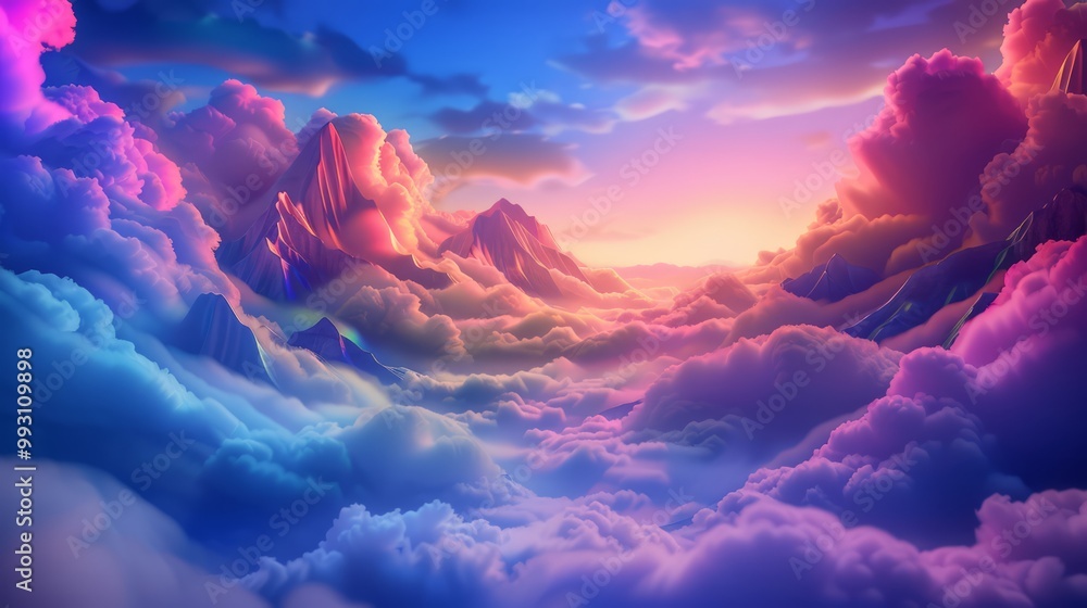 Dreamlike Valley Among Vibrant Mountains at Sunset Dreamlike Valley Among Vibrant Mountains at Sunset