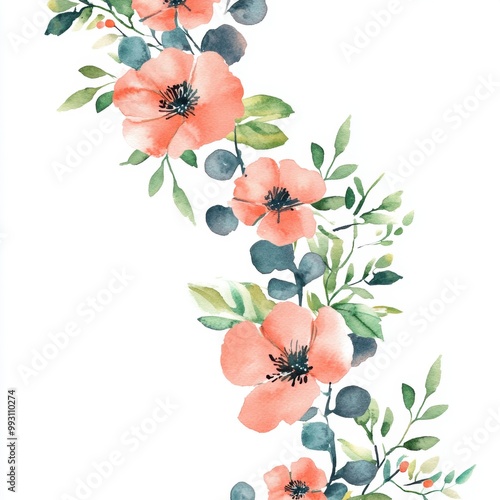 Watercolor Floral Border.