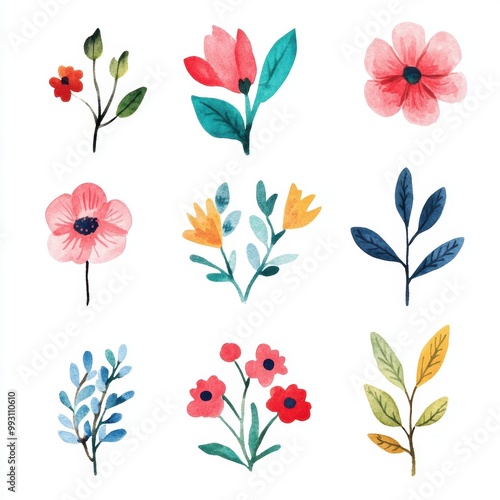 Watercolor Floral Set.