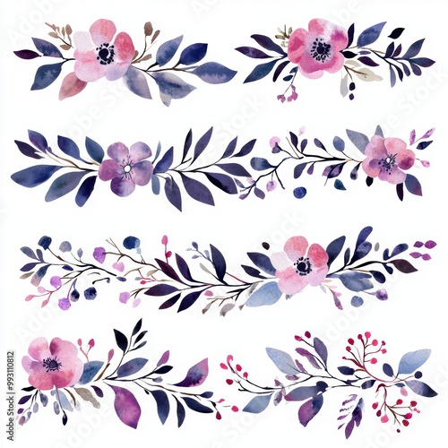 Watercolor Floral Borders.