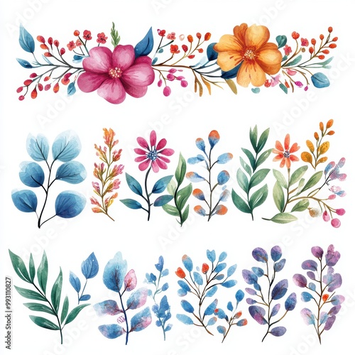 Watercolor Floral Elements.