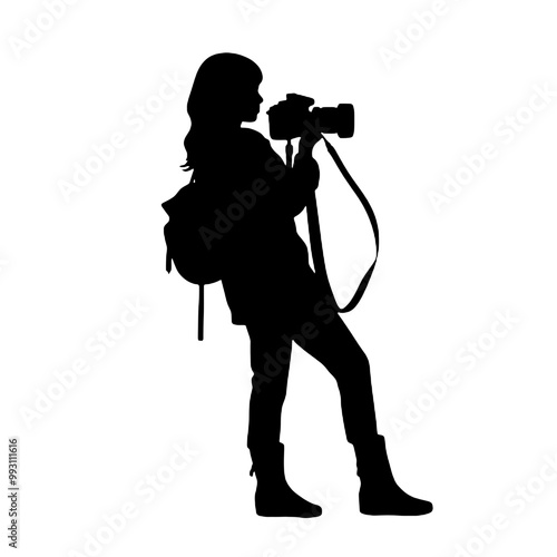 Photographer in Action Silhouette Vector Illustration Transparent Background