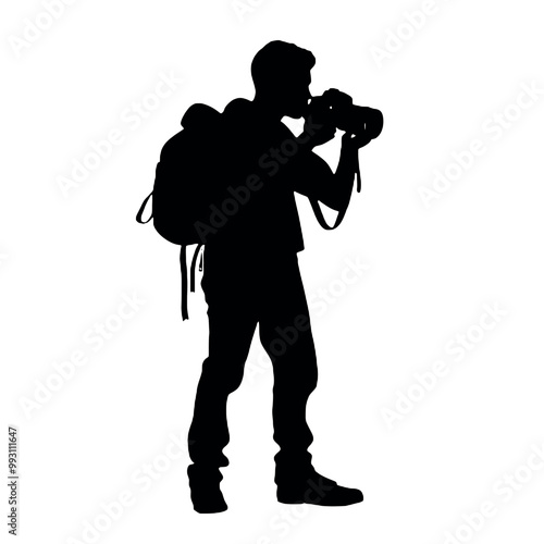 Photographer in Action Silhouette Vector Illustration Transparent Background