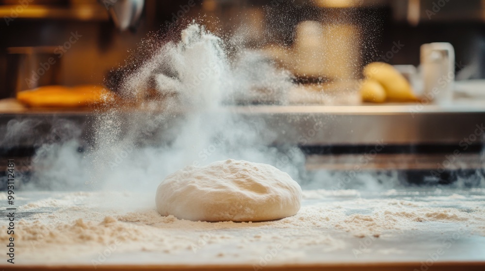 Freshly Tossed Pizza Dough in a Kitchen Environment Freshly Tossed Pizza Dough in a Kitchen Environment