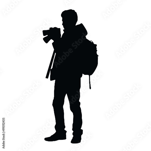 Silhouette of Photographer Taking Photos Vector Illustration Transparent Background